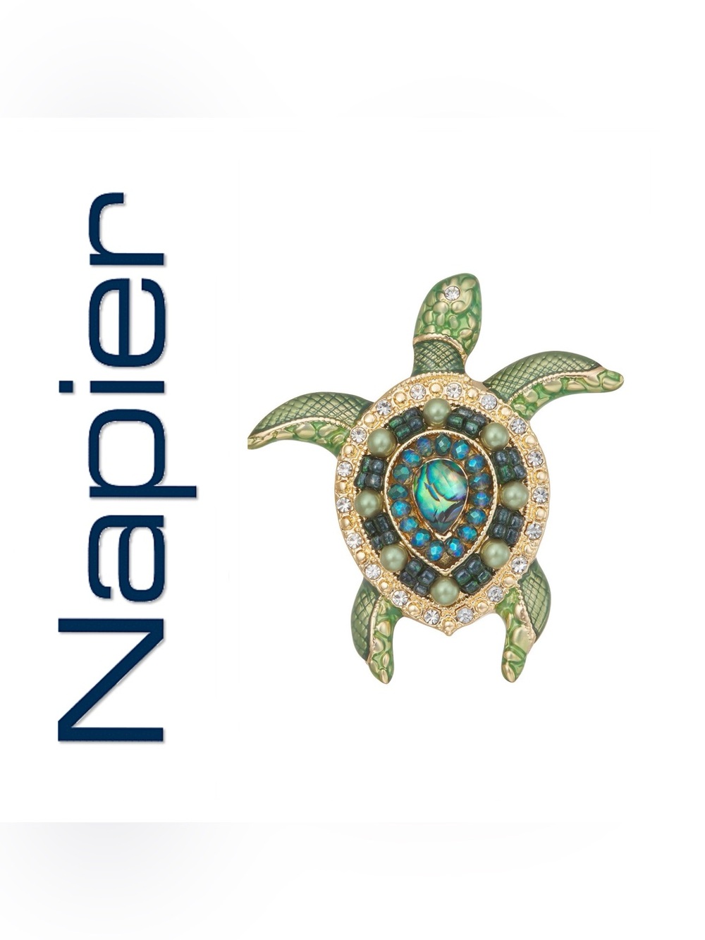 🌟🌟 Napier Green Turtle Brooch with Blue Abalone Accent